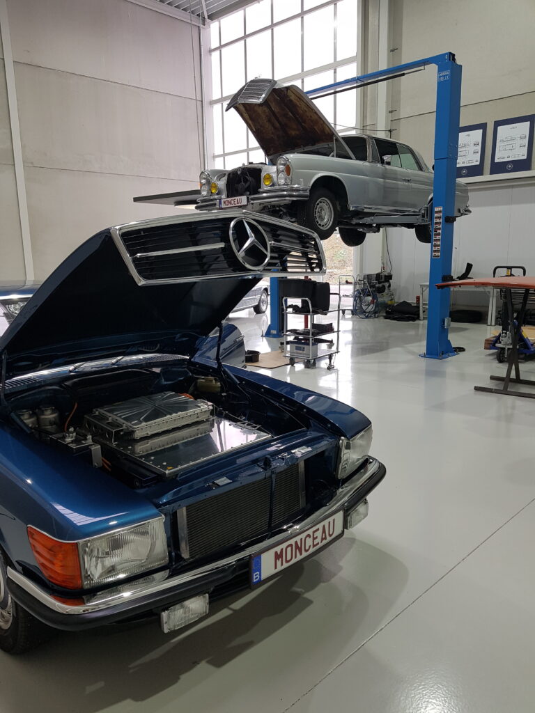 Mercedes electric conversion battery pack installed by Monceau Automobiles